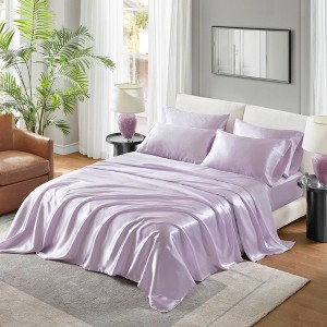 Sapphtopaz Luxury Satin Comforter Set, Bedding Set Fitted Sheet Set with 1 Flat Sheet,1 Fitted Sheet,2 Pillowcase, Machine Washable - 1 of 4