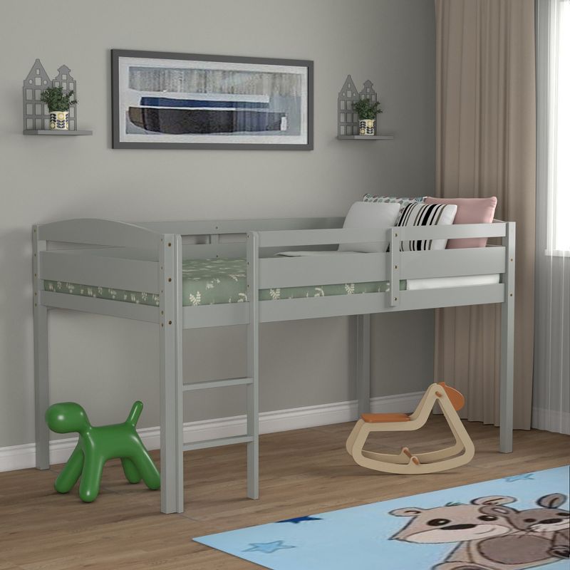 Costway Twin Low Loft Bunk Junior Bed Bedroom Wooden Guard Rail Ladder White/Espresso/Grey, 4 of 11
