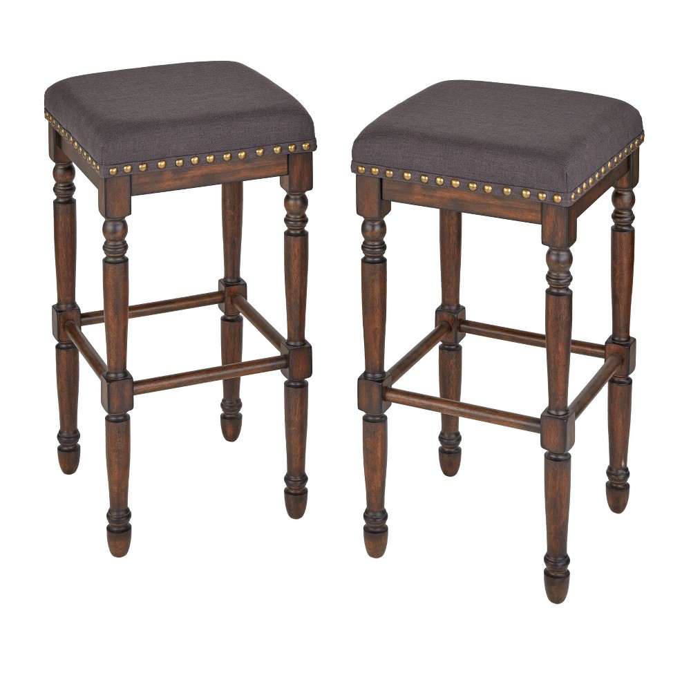 Photos - Chair Lifestorey Set of 2 Grafton 31.5" Bar Height Barstool Charcoal Gray: Rustic-Brown Finish, Nailhead Trim