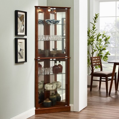 TiramisuBest Corner Curio Dispaly Cabinet with Lights, Adjustable Tempered Glass Shelves, Mirrored