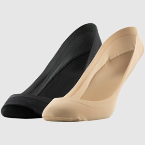 Peds Women's 2pk V Neck Super Low Cut Liner Socks - Black/Nude 5-10: Nylon Spandex Knit, Hidden Gel Heel Grip - 1 of 4