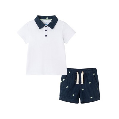 Andy & Evan  Infant White Polo & Seersucker Limes Short Set