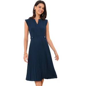 Allegra K Women's Sleeveless Casual V Neck Button Pleated Midi Dress - 1 of 4