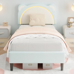 Nasitip Twin Bed Frame for Kids, Upholstered Platform Bed Frame with Adjustable Headboard, Wooden Slats Support, No Box Spring Needed - 1 of 4