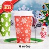 Joyfy 24-Pack Christmas Disposable Cups – 16 oz Holiday Drinkware with Lids & Sleeves (6 Festive Designs) - 4 of 4