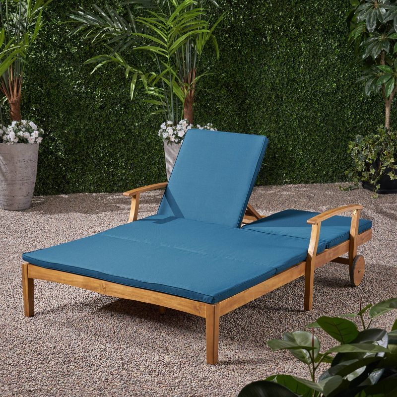 Perla Acacia Wood Double Chaise Lounge Teak/Blue - Christopher Knight Home, 5 of 9