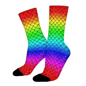 Rainbow Glitter Mermaid Scales Women Printed Crew Socks Funny Funky Socks Soft Polyester Novelty Gifts for Artists Men - 1 of 1