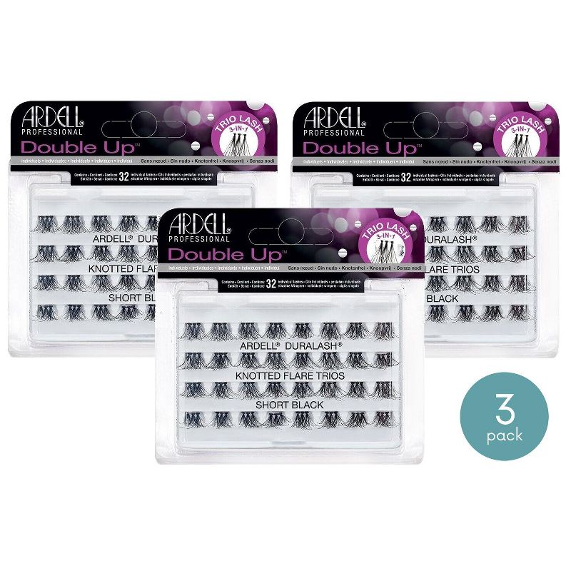 Ardell Double Up 3-in-1 Trio Lash - Short Black #66493 (3-Pack) Knotted Flare Trios Duralash Individuals, 1 of 6