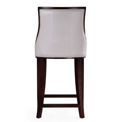 Pearl White and Walnut Faux Leather Counter Stools, Set of 2