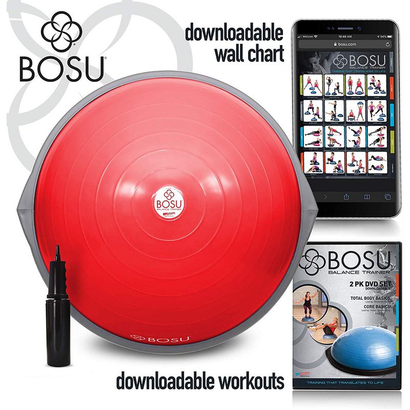 Bosu 65-Centimeter Dynamic Non-Slip Travel-Size Home Gym Workout Balance Ball Pod Trainer for Strength and Flexibility, Red, 2 of 7