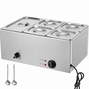 VEVOR 24QT Commercial Food Warmer, 5-Pan Electric Steam Table, 1200W Professional Countertop Stainless Steel Buffet Bain Marie with 86-185°F Temp - 1 of 4