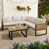4 PCS Outdoor Sofa Set, Industrial Style Sofa Set with Table, Acacia Wood Sofa with Metal Frame and Polyester Cushion-Coolbibila - 2 of 4