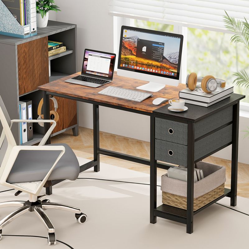 Tangkula 48-Inch/55-Inch Home Office Desk Modern Computer Workstation with 2 Drawers Hanging Hook & Storage Shelf, 4 of 11