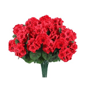 Aoibox 6 Bundles Artificial Geranium Flowers for Outdoors UV Resistant Silk Faux Plants for Home Kitchen Table Centerpieces Garden Decor (Red) - 1 of 4