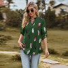 Women'Summer Fall 3/4 Roll-Up Long Sleeve  Print Shirt V Neck Casual Loose Fit Top Blouse - 2 of 4