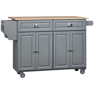 Aghana Digitals Dark Gray Rolling Kitchen Cart with Drop Leaf, Rubber Wood Top, 2 Drawers, 2 - 1 of 4
