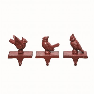 Transpac Metal Red Christmas Cardinal Stocking Holder Set of 3