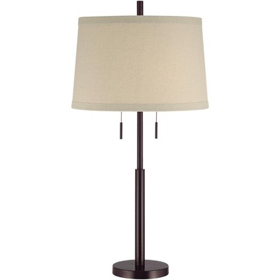 Possini Euro Design Modern Table Lamp Dark Bronze Metal Column Off White Burlap Shade for Living Room Family Bedroom Bedside