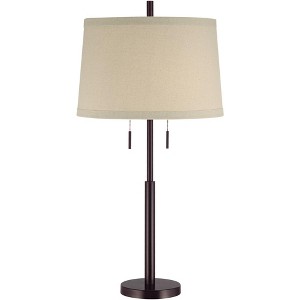Possini Euro Design Rustic Farmhouse Table Lamp 33" Tall Dark Bronze Metal Off White Burlap Fabric Drum Shade for Bedroom Living Room House Bedside - 1 of 4