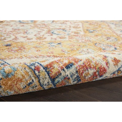 Ivory and Yellow Floral Viscose Rectangular Area Rug