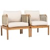 Acacia Wood Rope Outdoor Club Chairs Set of 2 with Deep Seats, Patio Lounge Chairs with Water-Repellent Cushions for Garden Balcony-Coolbibila - 2 of 4