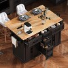 56.5'' Farmhouse Kitchen Island with Drop Leaf, Power Outlet, Rolling Kitchen Cart with 5 Drawers, Spice/Towel Rack & Adjustable Shelves - ModernLuxe - 4 of 4