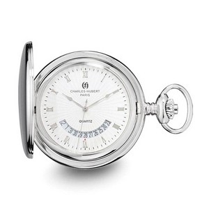 Black Bow Jewelry Charles Hubert Chrome-Finish White Dial Pocket Watch 47mm - 1 of 4