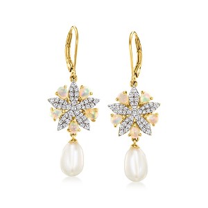 Ross-Simons Opal, 10x7mm Cultured Pearl and 1.00 ct. t.w. White Topaz Starfish Drop Earrings in 18kt Gold Over Sterling - 1 of 4