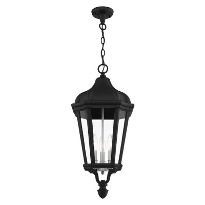 Elegant Morgan Textured Black 3-Light Outdoor Pendant with Clear Glass