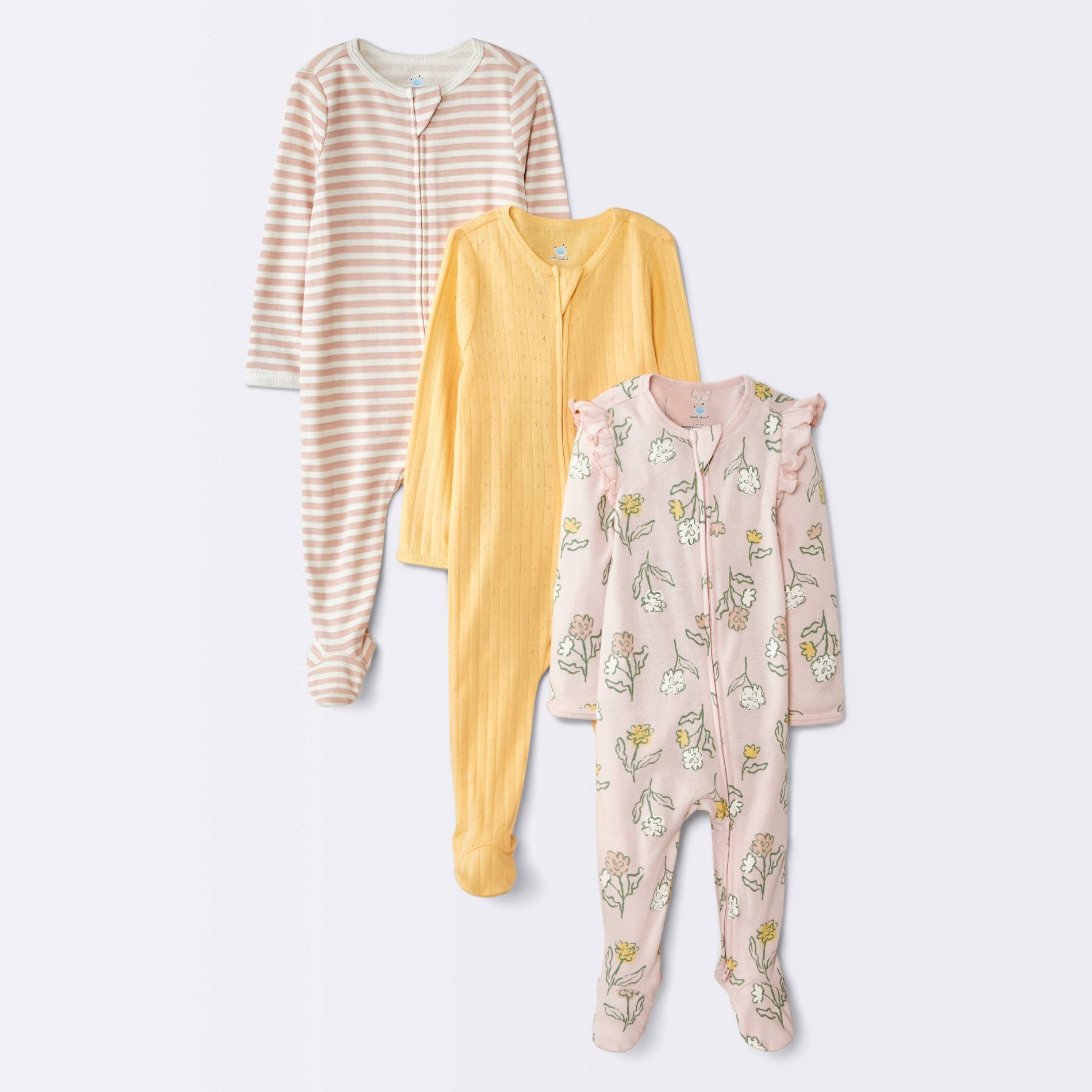 Baby Girls' 3pk Floral Pointelle Long Sleeve Sleep N' Play Footed Pajamas - Cloud Island™ Pink 0-3M