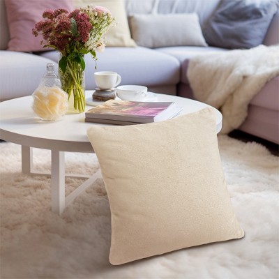 Ivory Velvet Flannel Throw Pillow Covers, Set of 2