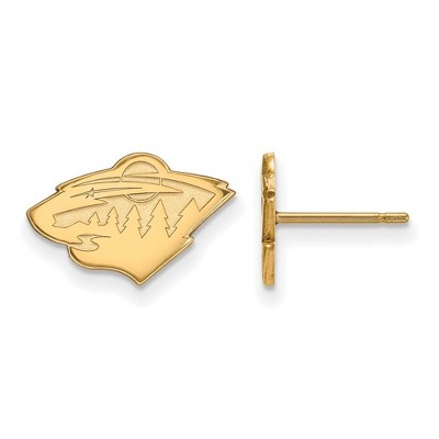 Black Bow Jewelry 14k Yellow Gold Minnesota Wild NHL Stud Earrings