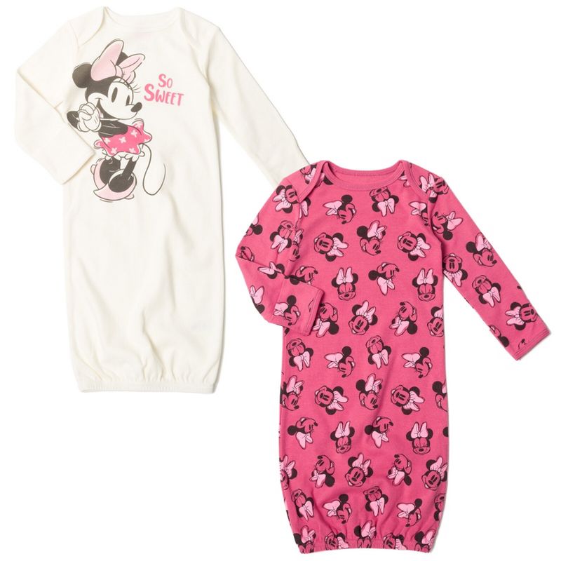 Disney Minnie Mouse Baby Girls 2 Pack Long Sleeve Swaddle Sleeper Gowns Newborn, 1 of 9