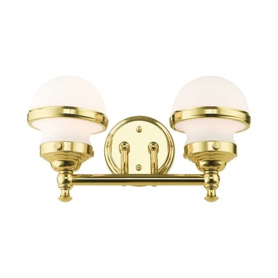 Oldwick Polished Brass 2-Light Vanity Sconce with Satin Opal White Glass