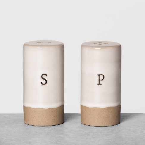 2pc Glazed Stoneware Salt and Pepper Shakers Cream/Clay - Hearth & Hand™ with Magnolia - image 1 of 4