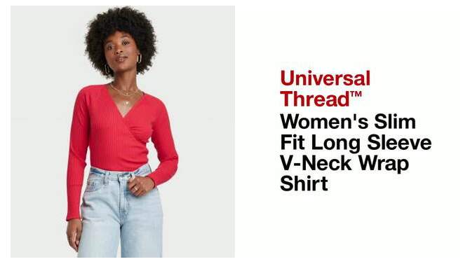 Women's Slim Fit Long Sleeve V-Neck Wrap Shirt - Universal Thread™, 2 of 9, play video