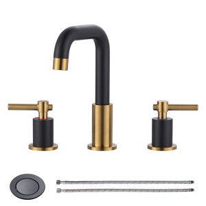 WOWOW 8 in. Widespread Double Handle High Arc Bathroom Faucet with Drain Kit Included in Brushed Nickel - 1 of 4