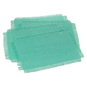 Fringed Jute Placemats Sea Green (Set of 4), Blue Green