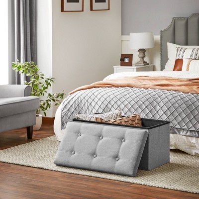 Dark Gray Linen Folding Storage Ottoman Bench with MDF Frame