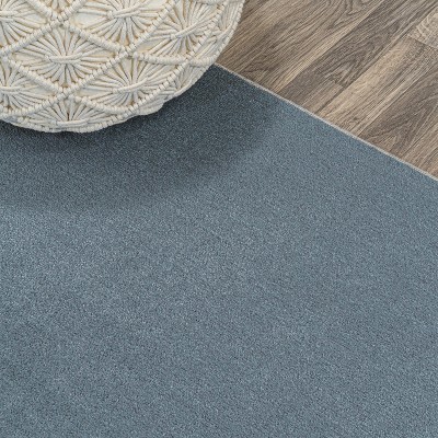 Blue Solid Synthetic 4' x 6' Washable Area Rug