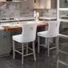 TIRAMISUBEST Button Tufted Upholstered Bar Chairs Set of 2, Velvet Bar Stools with Wood Footrest & Chrome Nailhead Trim - 3 of 4