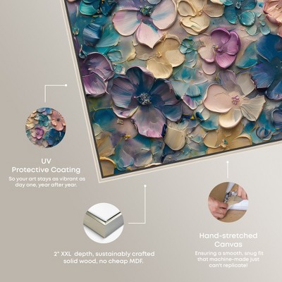 Colorful Floral Canvas Wall Art with Silver Frame, 24" x 16"
