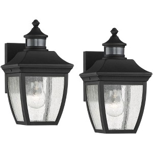 John Timberland Beaufort Vintage Outdoor Wall Light Fixtures Set of 2 Black Motion Sensor Dusk to Dawn 12" Clear Seedy Glass for Exterior - 1 of 4