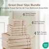 Bath Towel Set of 12 pc, 4 Hand Towel for Bathroom, 4 Wash Towel, 4 Bath Towel Set Large, Cotton Towel Set, Quick Dry Towel Set, Dual Layers, Zero-Twist & 2-Ply Twist Backing - 3 of 4