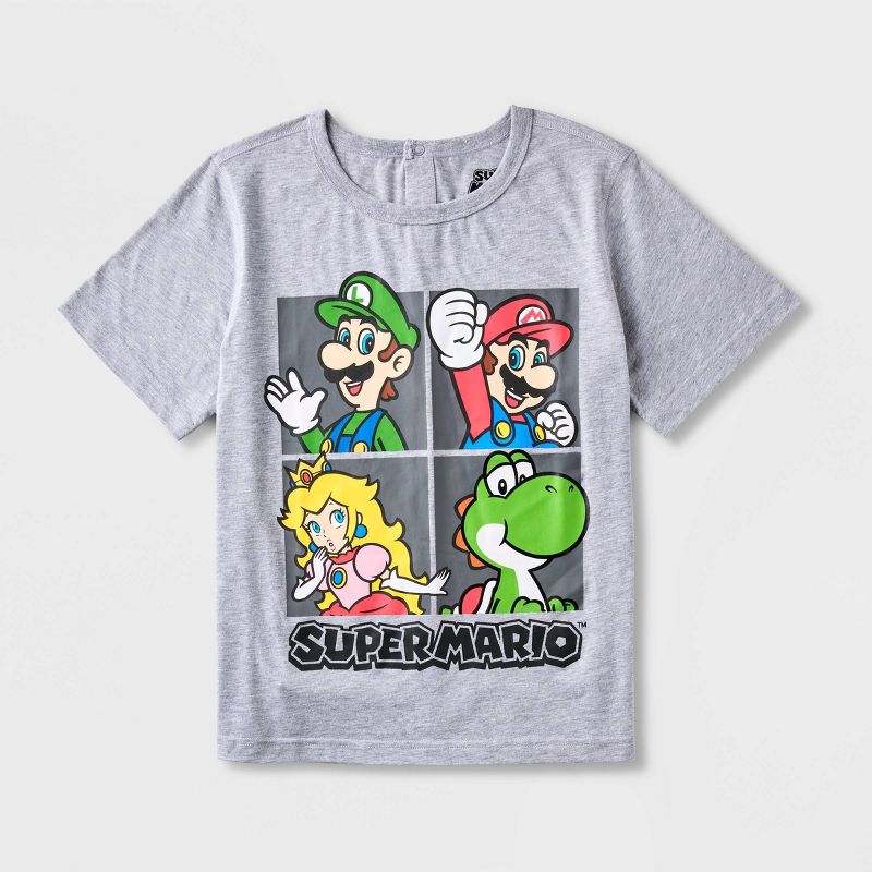 Boys&#39; Super Mario Adaptive Short Sleeve Graphic T-Shirt - Heather Gray, 1 of 4