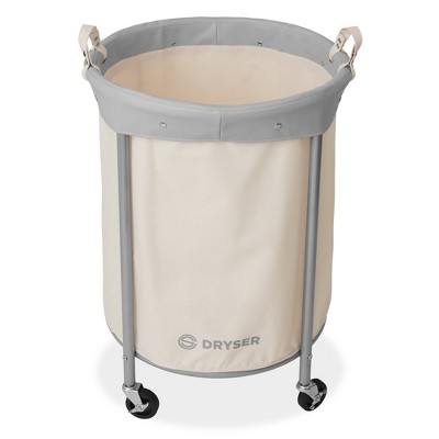 Dryser Round Beige Canvas Rolling Laundry Hamper with Steel Frame