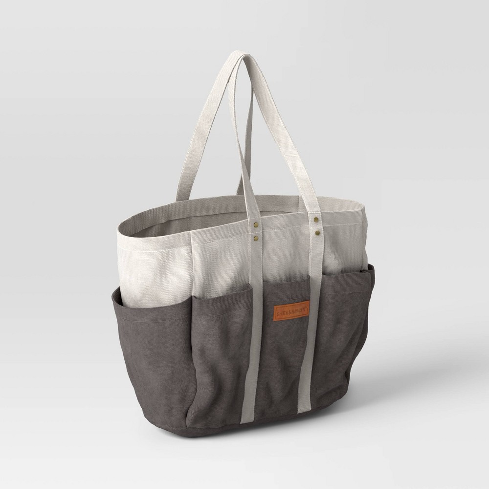 16oz Canvas Gardening Tote Gray/White - Smith & Hawken