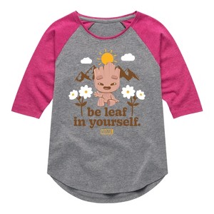 Girls' - Marvel - Guardians of the Galaxy Be Leaf In Yourself Shirt Tail Raglan Graphic T-shirt - 1 of 4