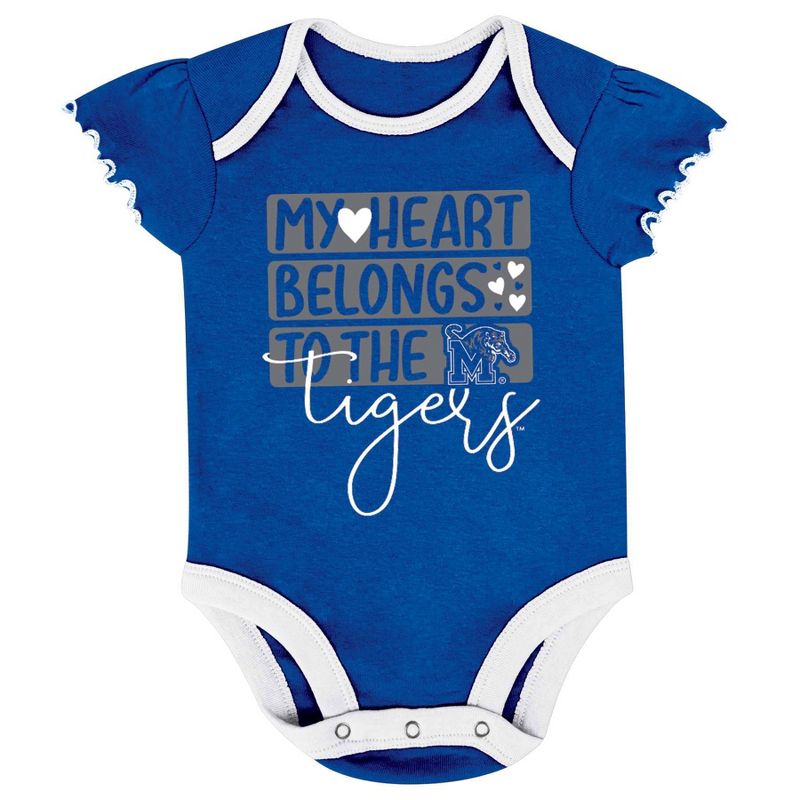 NCAA Memphis Tigers Infant Girls&#39; 3pk Bodysuit Set, 2 of 5
