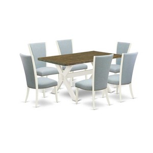 HomeStock 7-Piece Distressed Jacobean Finish Solid Wood Top Dining Table with 6 Parson-Chairs - 1 of 4